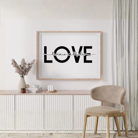 Affiche personnalisée Couple Mot et Prénoms - Cadeau personnalisé couple