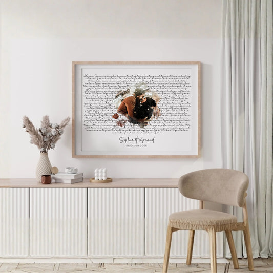 Affiche personnalisée - Couple aquarelle Paroles de chanson, prénoms et date - cadeau personnalisé couple