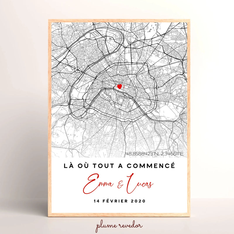 Affiche Couple Personnalisée Lieu de Rencontre - Carte "Là où tout a commencé"