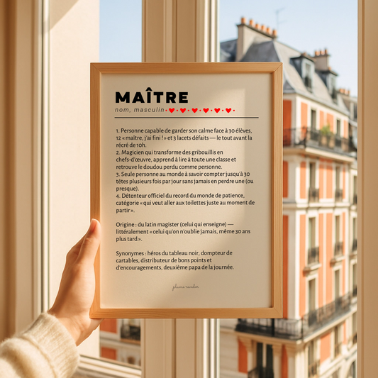 Affiche Définition Maître – Cadeau Maître d'École Humour & Fin d'Année