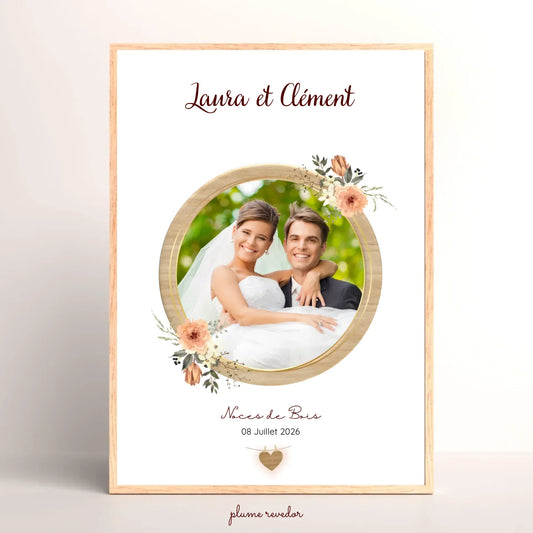 Affiche noces de bois personnalisée, cadeau 5 ans de mariage