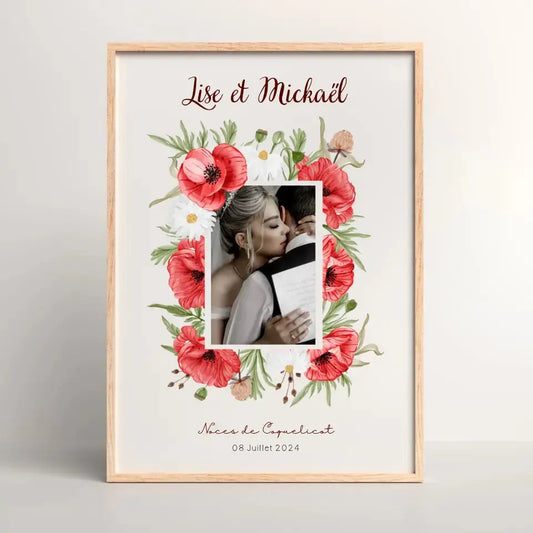 Affiche personnalisée noces de coquelicot pour 8 ans de mariage