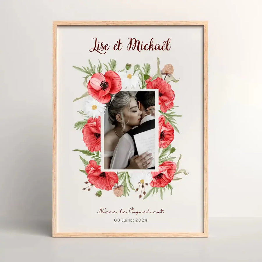 Affiche personnalisée noces de coquelicot pour 8 ans de mariage