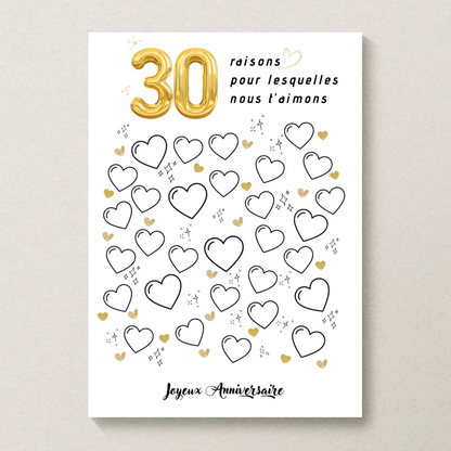 Affiche personnalisée 30 raisons pour lesquelles nous t'aimons - Livre d'OR 30 ans
