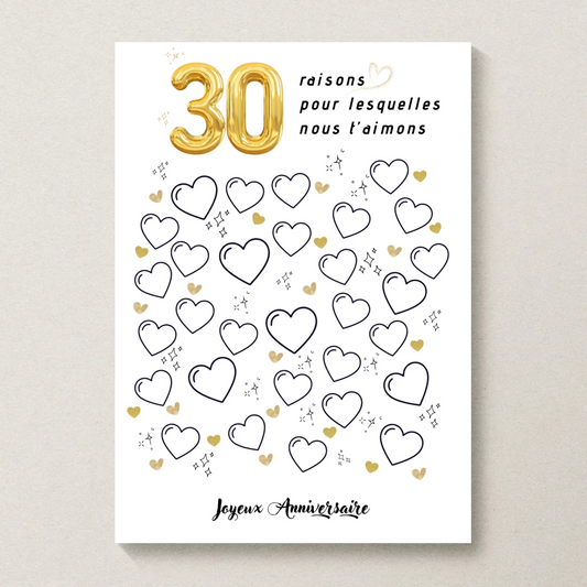 Affiche personnalisée 30 raisons pour lesquelles nous t'aimons - Livre d'OR 30 ans