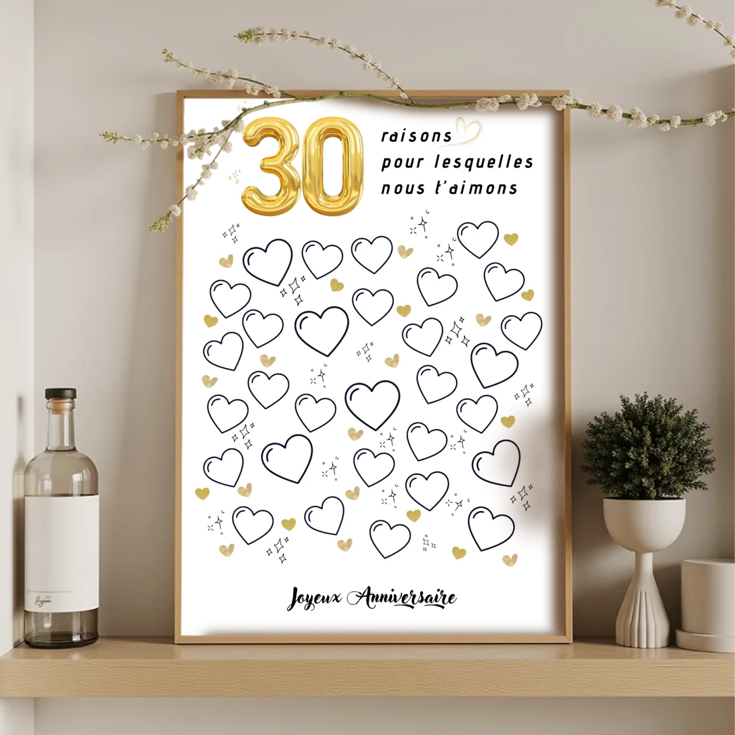 Affiche personnalisée 30 raisons pour lesquelles nous t'aimons - Livre d'OR 30 ans