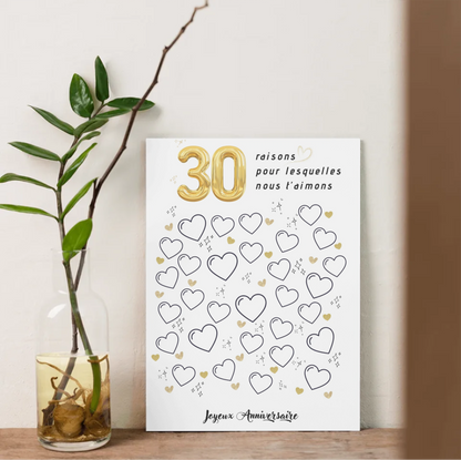 Affiche personnalisée 30 raisons pour lesquelles nous t'aimons - Livre d'OR 30 ans