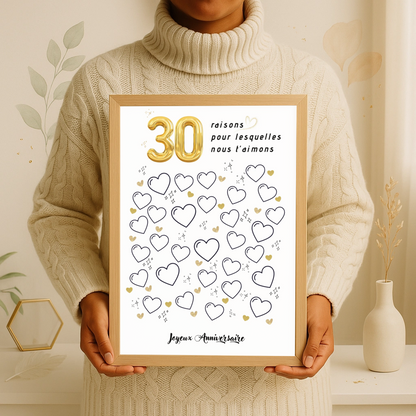 Affiche personnalisée 30 raisons pour lesquelles nous t'aimons - Livre d'OR 30 ans