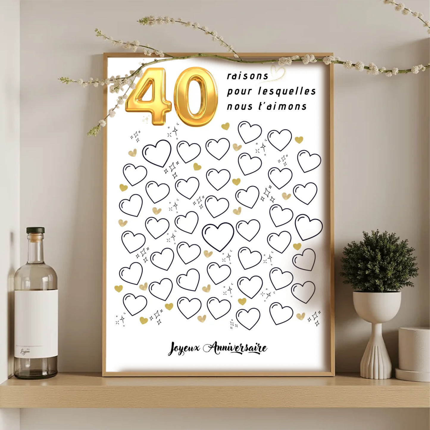 Affiche personnalisée 40 raisons pour lesquelles nous t'aimons - Livre d'OR 40 ans
