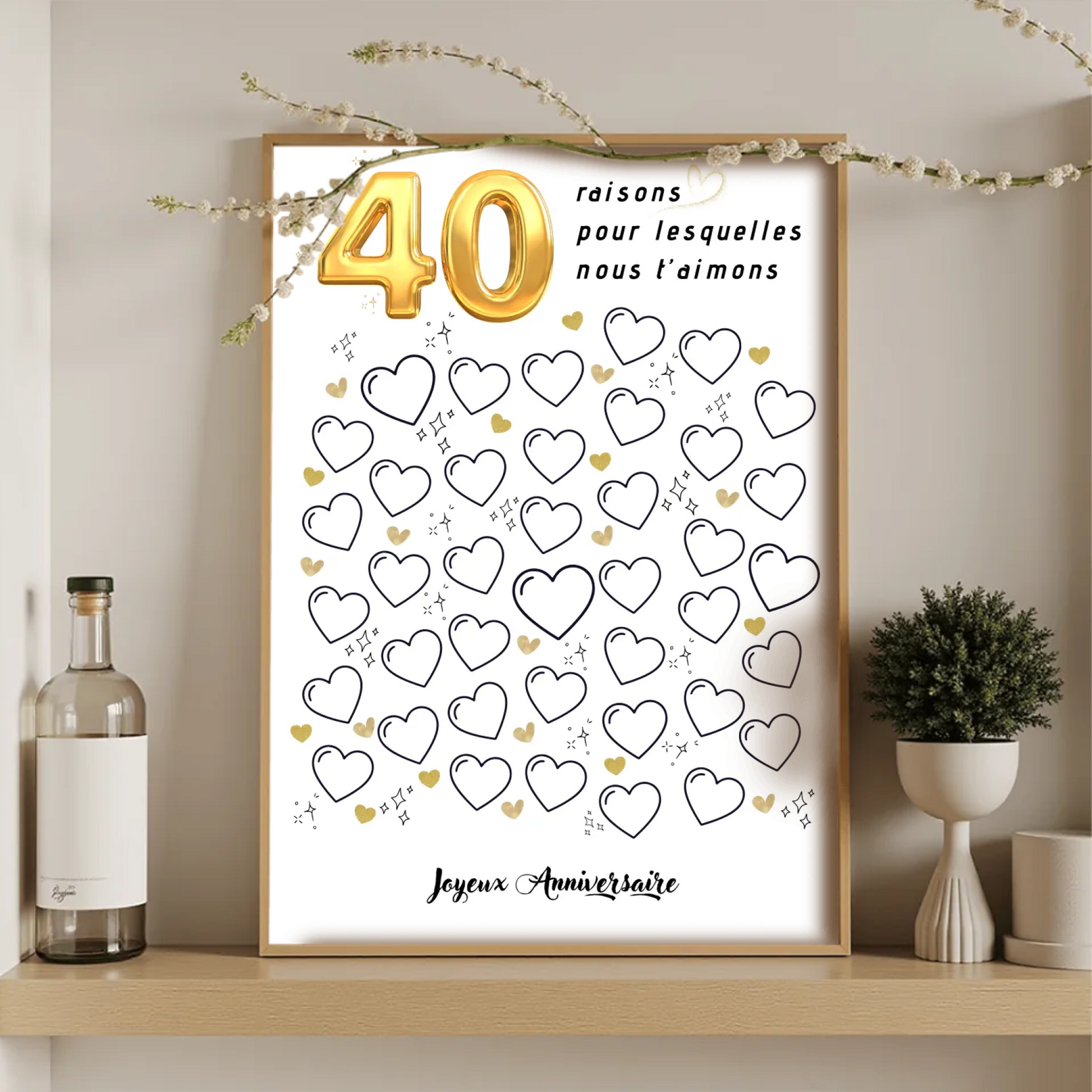 Affiche personnalisée 40 raisons pour lesquelles nous t'aimons - Livre d'OR 40 ans