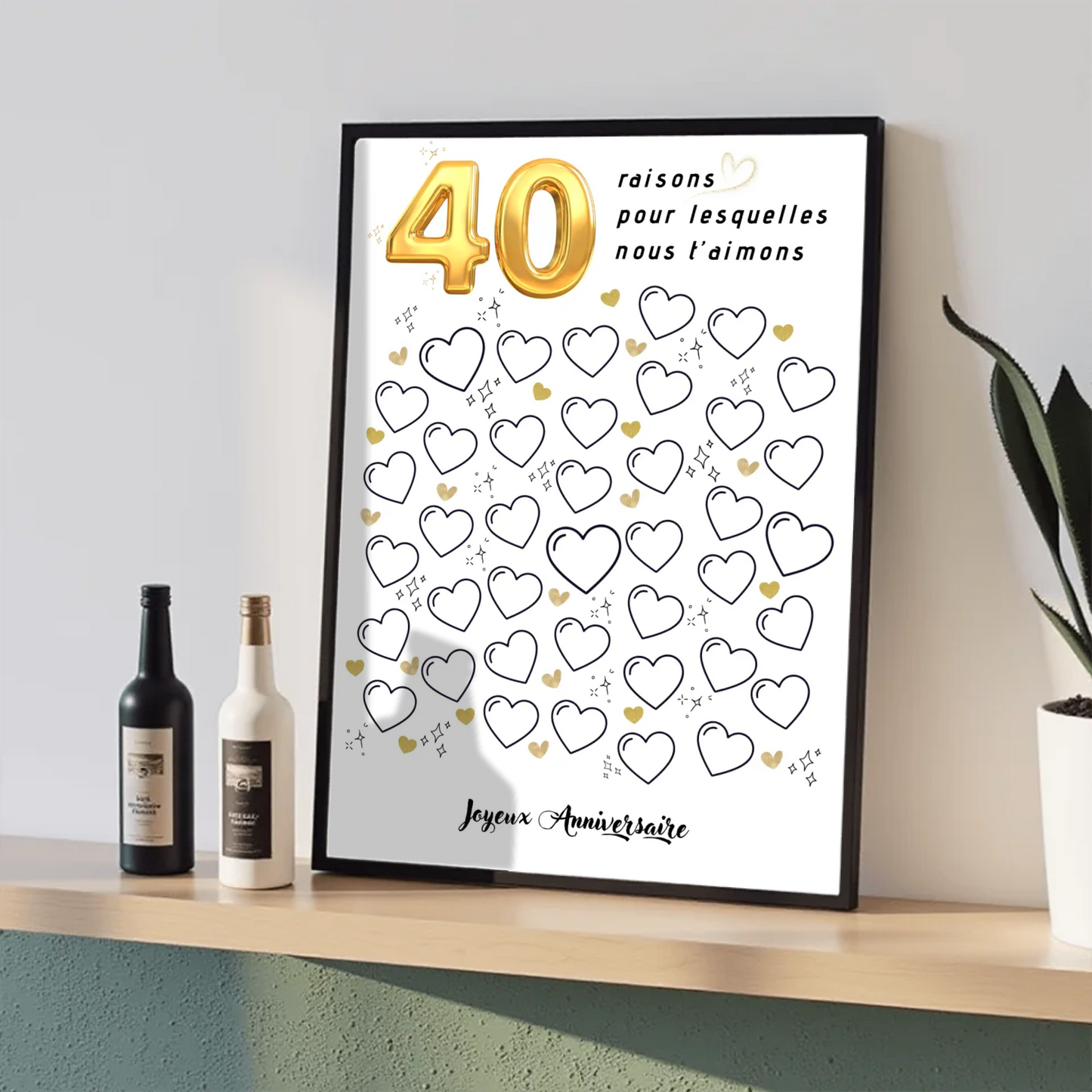 Affiche personnalisée 40 raisons pour lesquelles nous t'aimons - Livre d'OR 40 ans