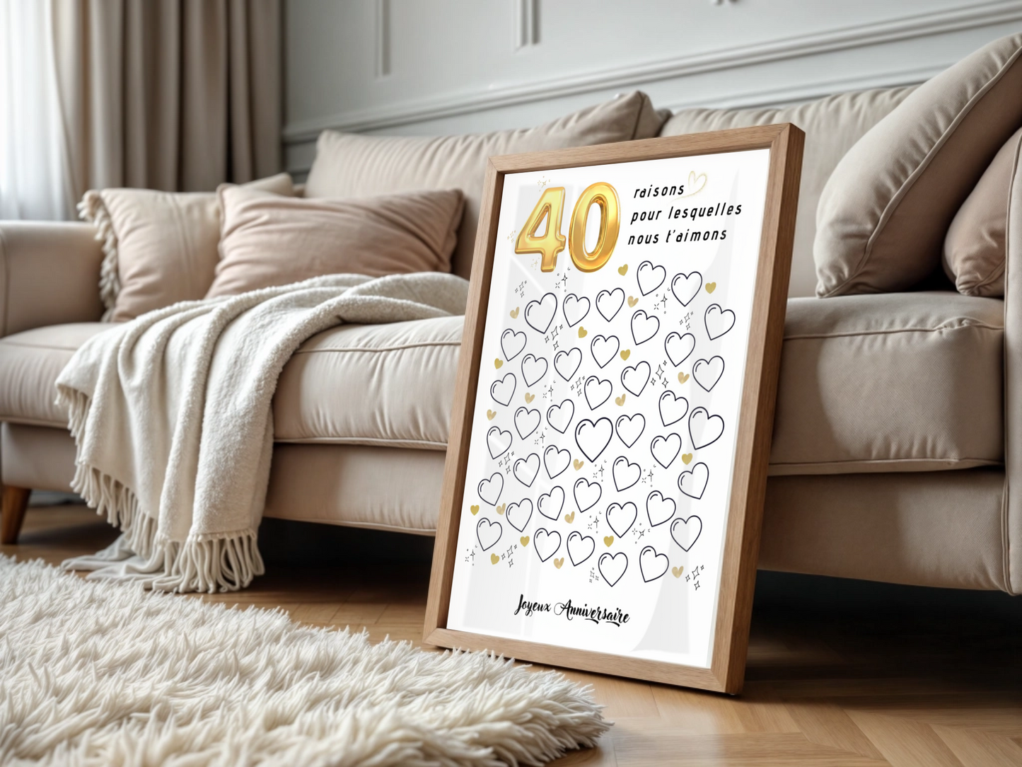 Affiche personnalisée 40 raisons pour lesquelles nous t'aimons - Livre d'OR 40 ans