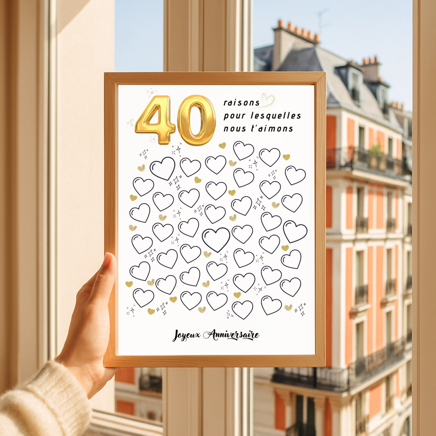 Affiche personnalisée 40 raisons pour lesquelles nous t'aimons - Livre d'OR 40 ans