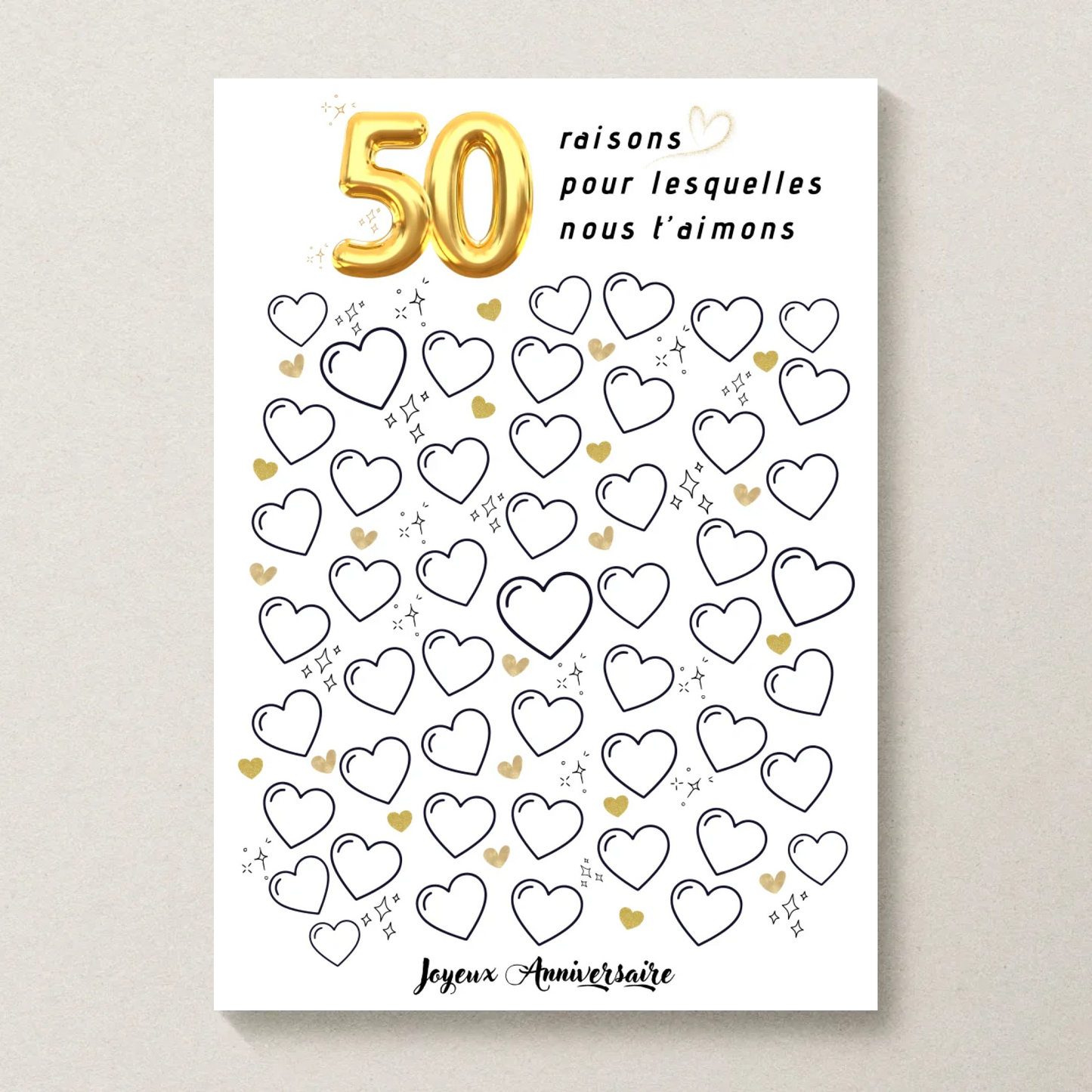 Affiche personnalisée 50 raisons pour lesquelles nous t'aimons - Livre d'OR 50 ans