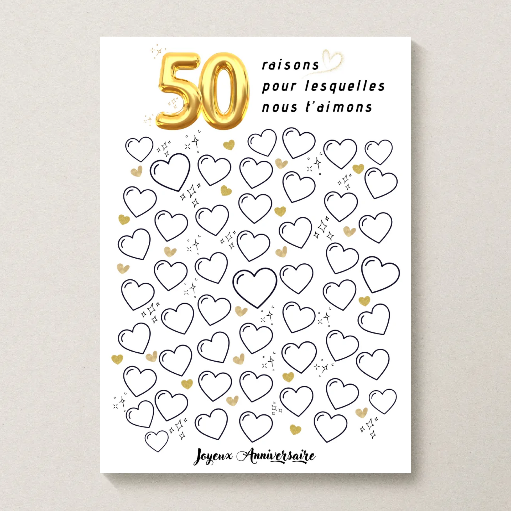 Affiche personnalisée 50 raisons pour lesquelles nous t'aimons - Livre d'OR 50 ans