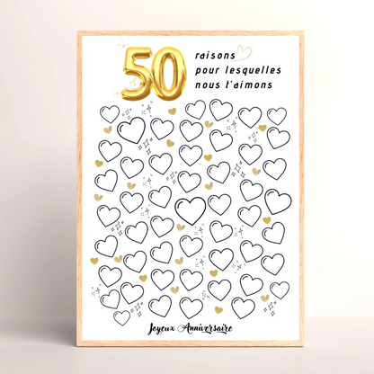 Affiche personnalisée 50 raisons pour lesquelles nous t'aimons - Livre d'OR 50 ans