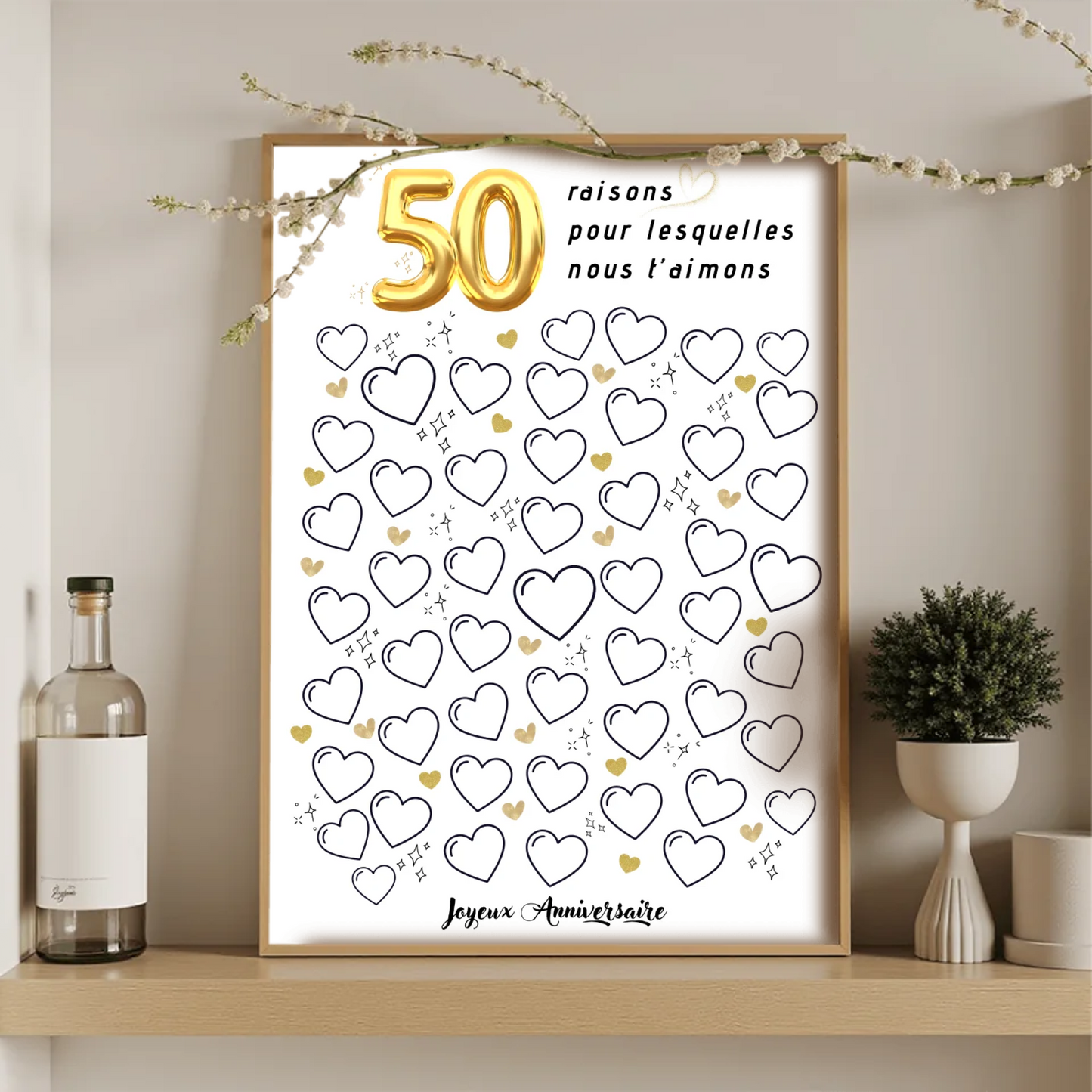 Affiche personnalisée 50 raisons pour lesquelles nous t'aimons - Livre d'OR 50 ans