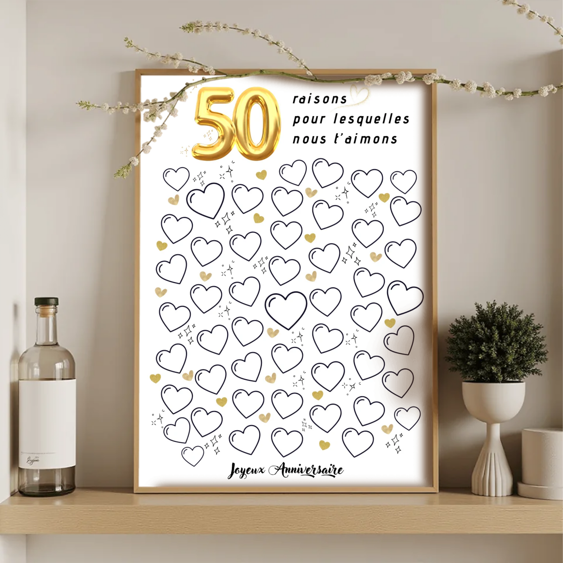 Affiche personnalisée 50 raisons pour lesquelles nous t'aimons - Livre d'OR 50 ans