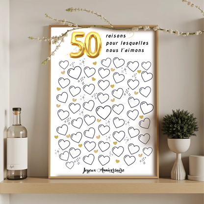 Affiche personnalisée 50 raisons pour lesquelles nous t'aimons - Livre d'OR 50 ans