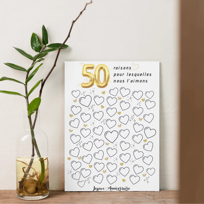 Affiche personnalisée 50 raisons pour lesquelles nous t'aimons - Livre d'OR 50 ans