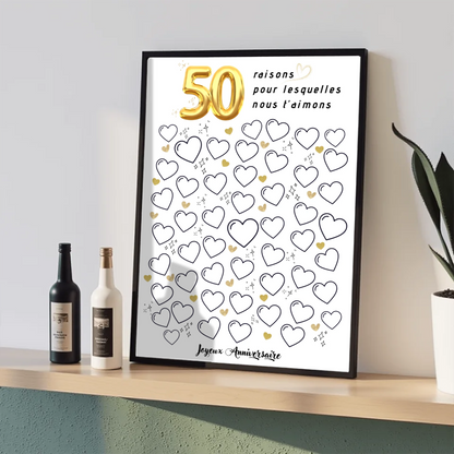 Affiche personnalisée 50 raisons pour lesquelles nous t'aimons - Livre d'OR 50 ans