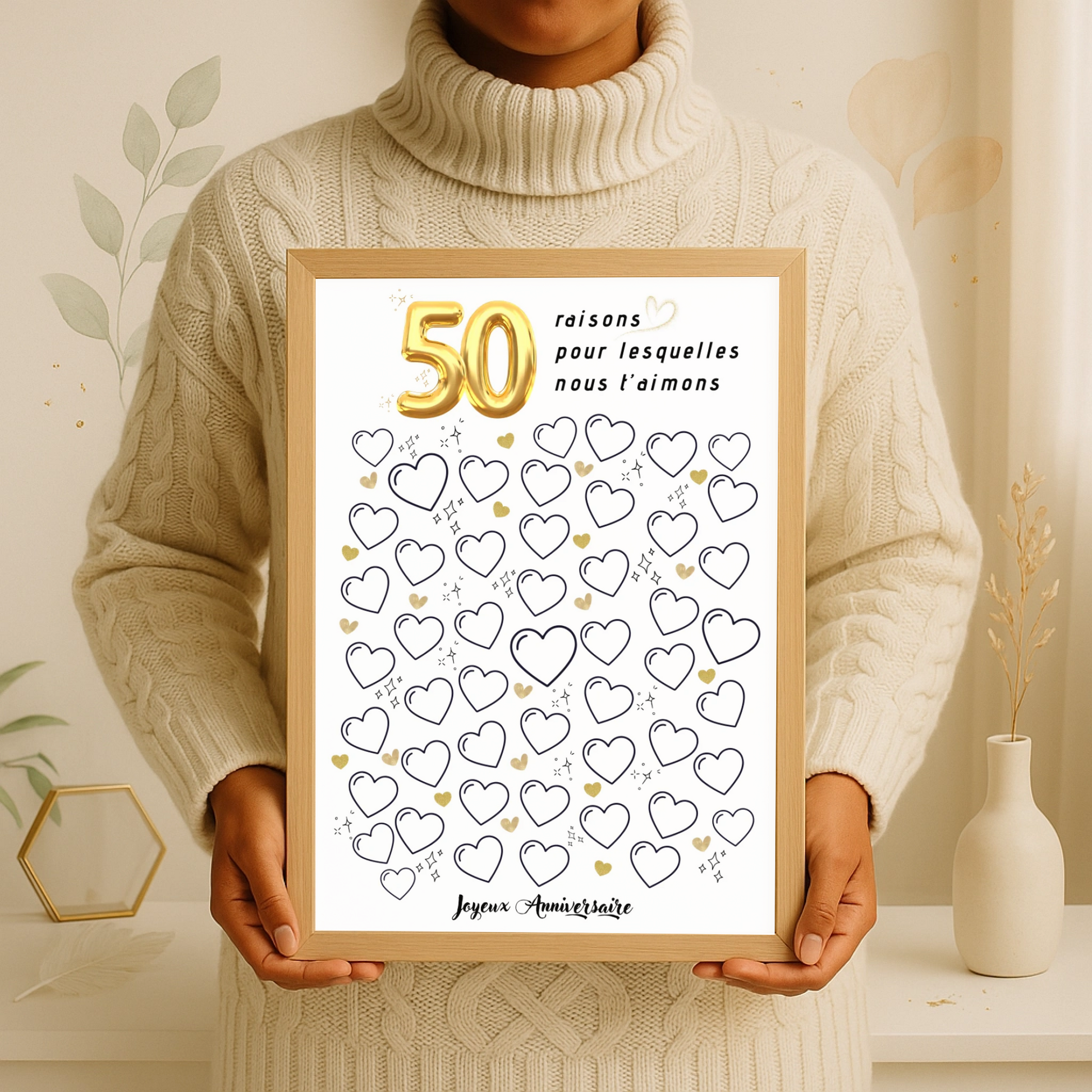 Affiche personnalisée 50 raisons pour lesquelles nous t'aimons - Livre d'OR 50 ans