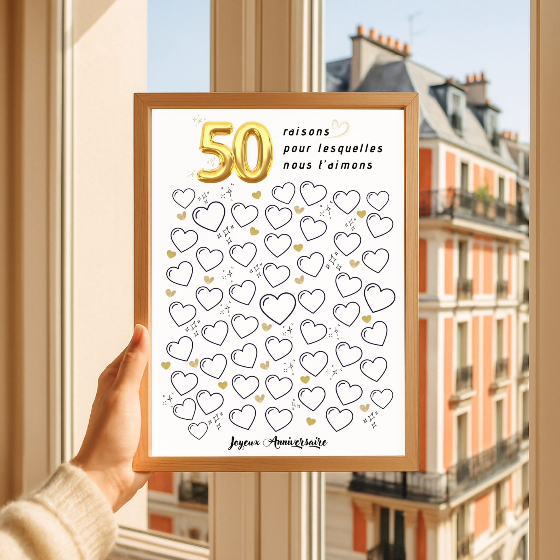 Affiche personnalisée 50 raisons pour lesquelles nous t'aimons - Livre d'OR 50 ans