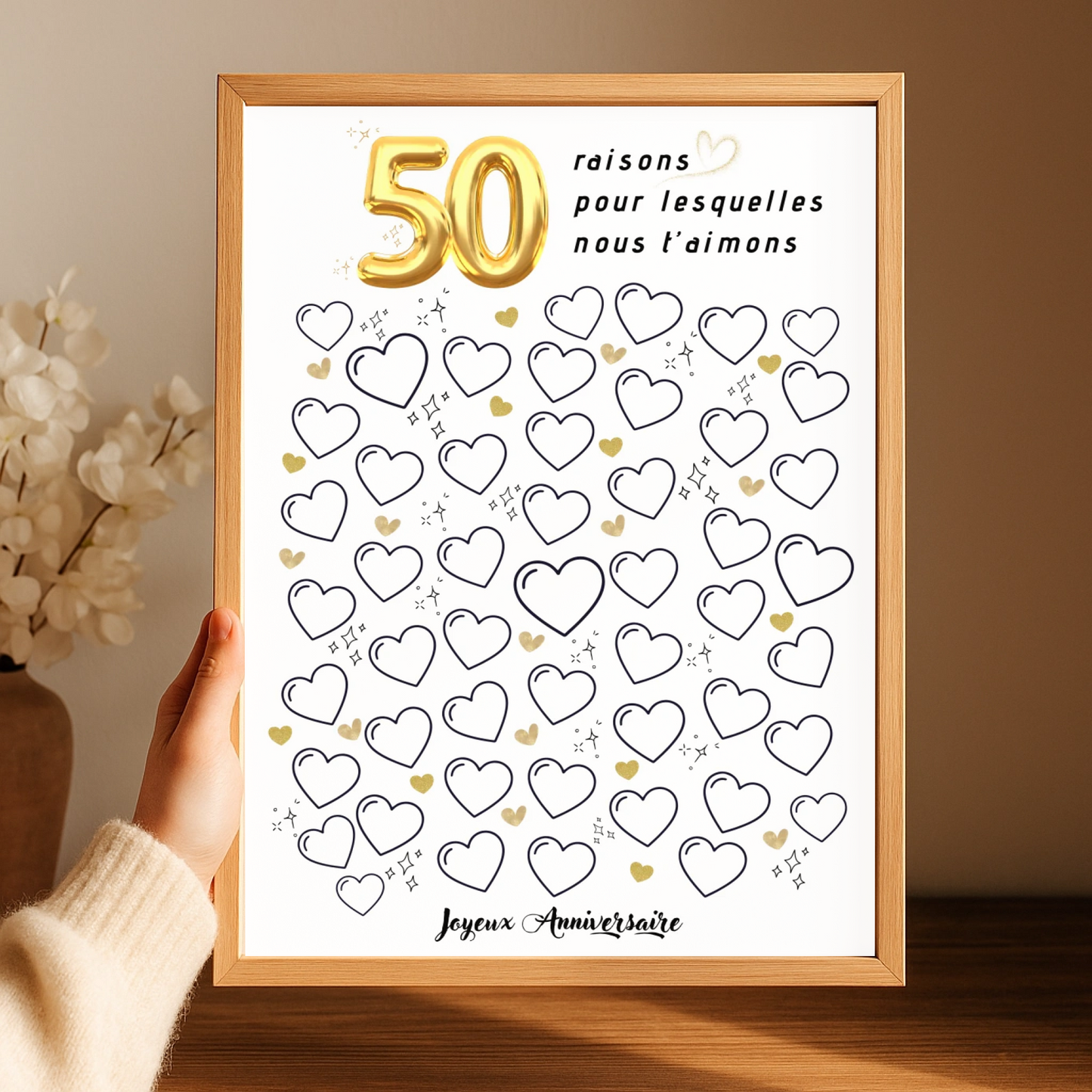 Affiche personnalisée 50 raisons pour lesquelles nous t'aimons - Livre d'OR 50 ans