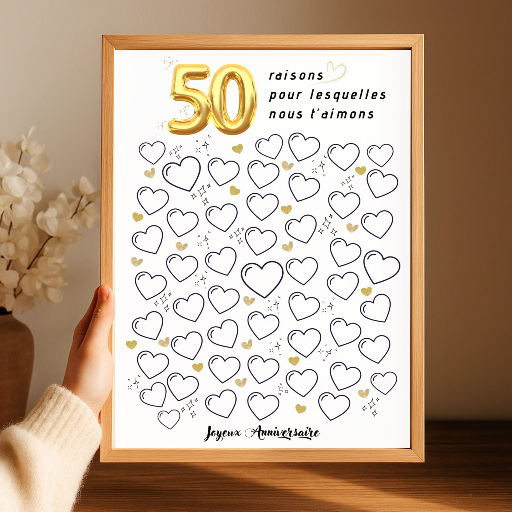 Affiche personnalisée 50 raisons pour lesquelles nous t'aimons - Livre d'OR 50 ans