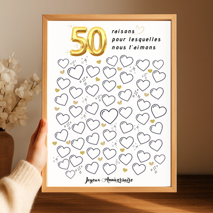 Affiche personnalisée 50 raisons pour lesquelles nous t'aimons - Livre d'OR 50 ans