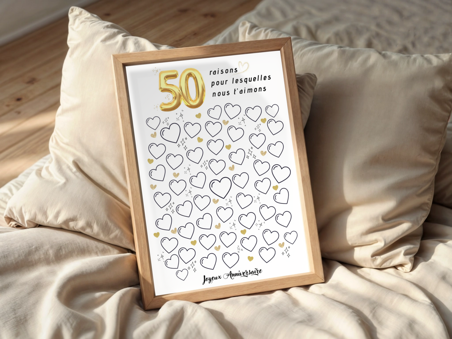 Affiche personnalisée 50 raisons pour lesquelles nous t'aimons - Livre d'OR 50 ans