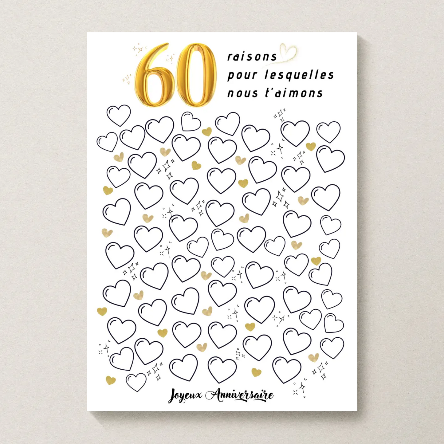 Affiche personnalisée 60 raisons pour lesquelles nous t'aimons - Livre d'OR 60 ans
