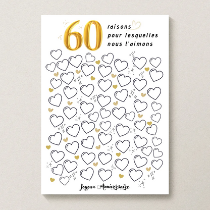 Affiche personnalisée 60 raisons pour lesquelles nous t'aimons - Livre d'OR 60 ans