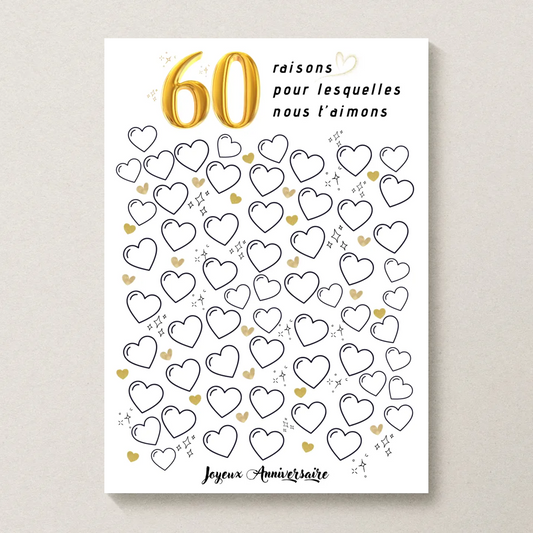 Affiche personnalisée 60 raisons pour lesquelles nous t'aimons - Livre d'OR 60 ans