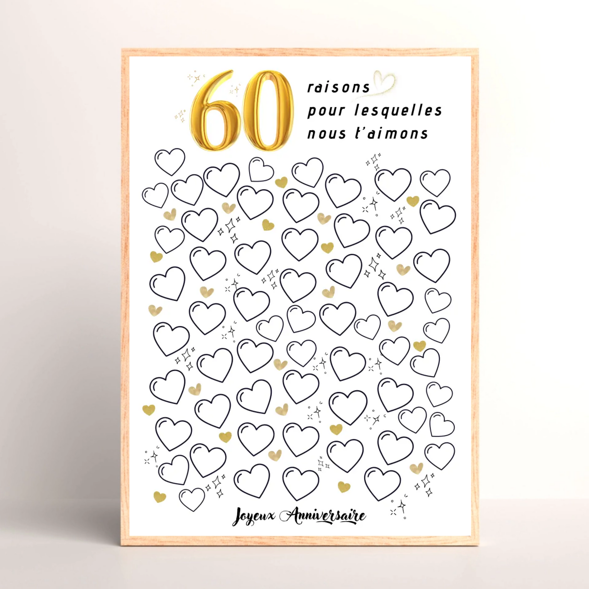 Affiche personnalisée 60 raisons pour lesquelles nous t'aimons - Livre d'OR 60 ans