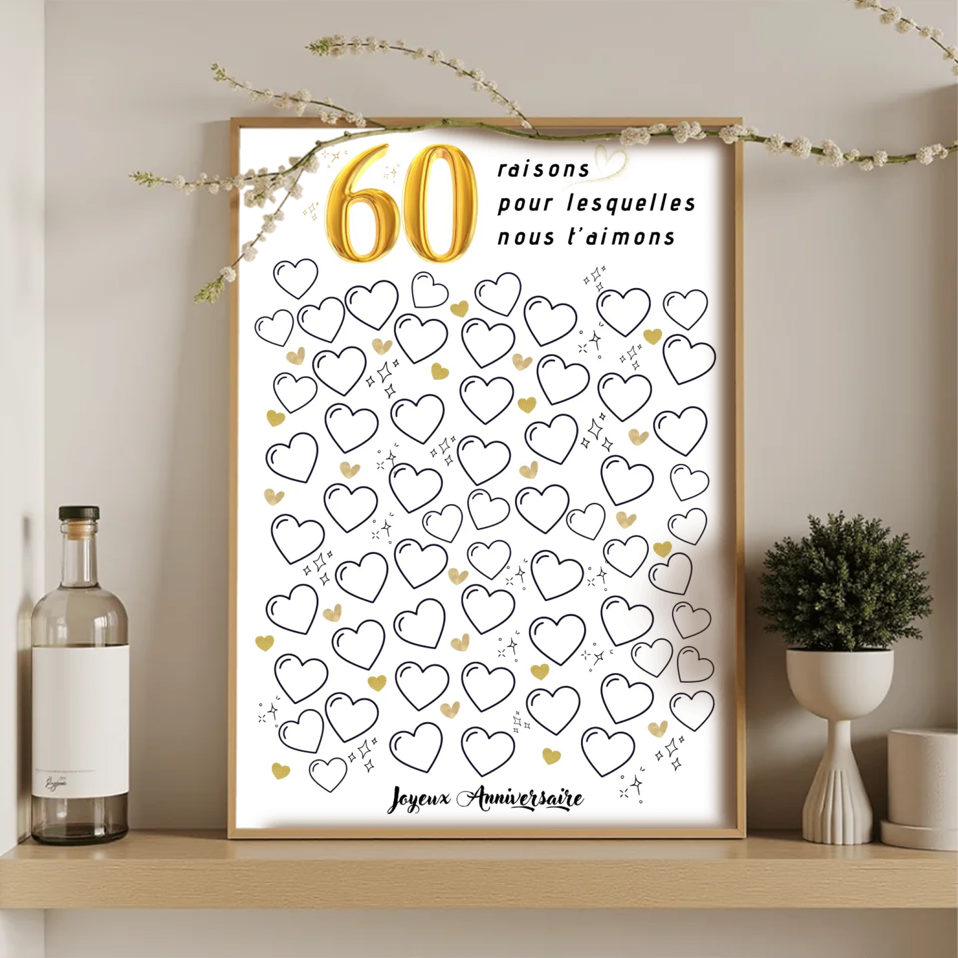 Affiche personnalisée 60 raisons pour lesquelles nous t'aimons - Livre d'OR 60 ans