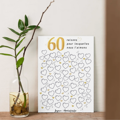 Affiche personnalisée 60 raisons pour lesquelles nous t'aimons - Livre d'OR 60 ans