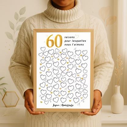 Affiche personnalisée 60 raisons pour lesquelles nous t'aimons - Livre d'OR 60 ans