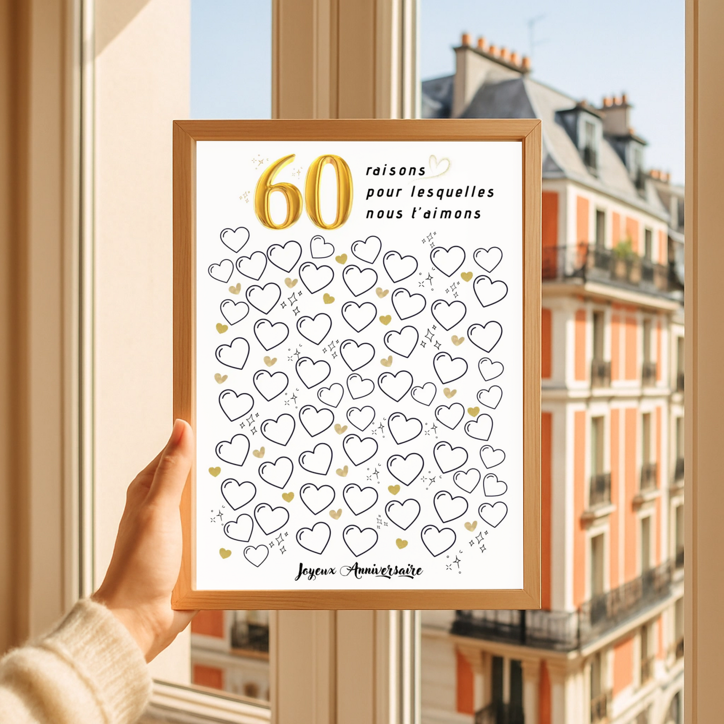 Affiche personnalisée 60 raisons pour lesquelles nous t'aimons - Livre d'OR 60 ans