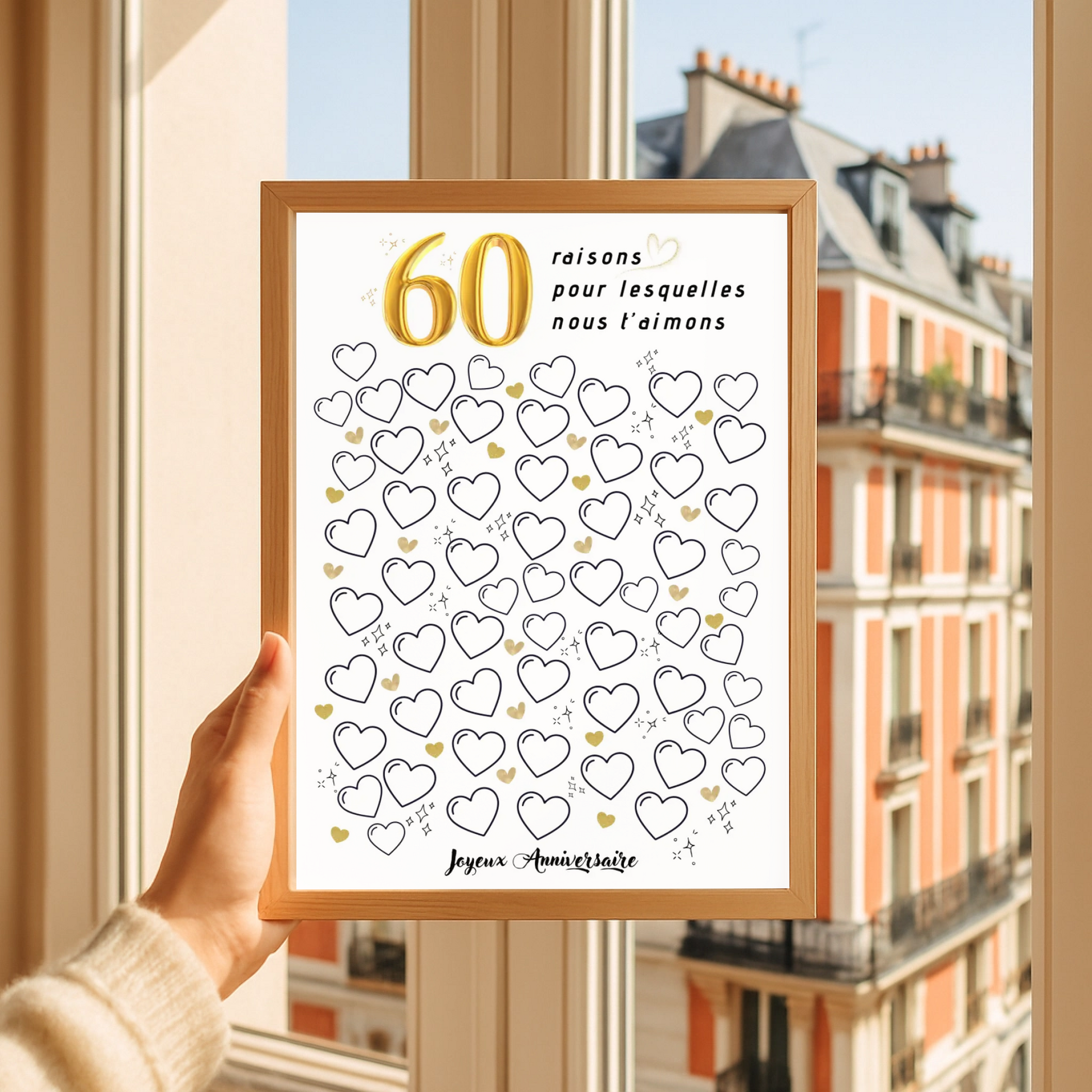 Affiche personnalisée 60 raisons pour lesquelles nous t'aimons - Livre d'OR 60 ans