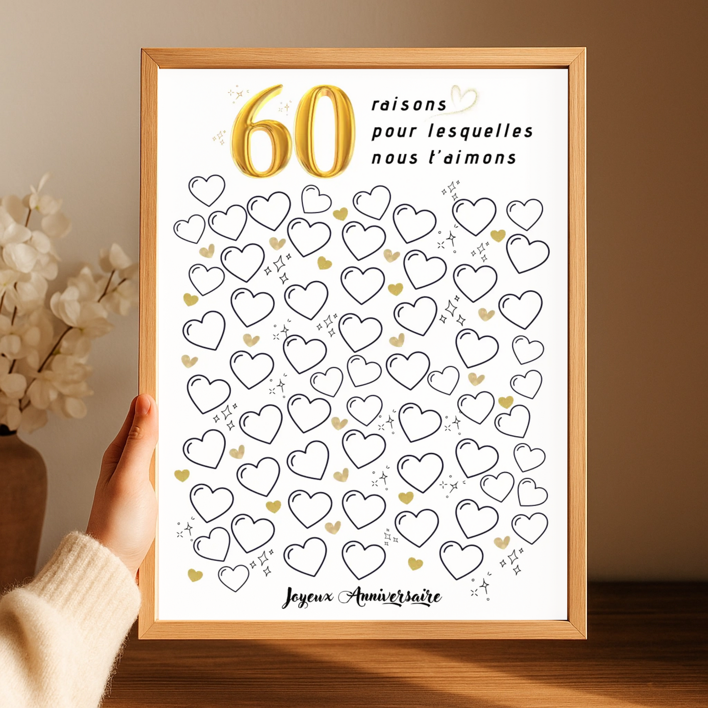 Affiche personnalisée 60 raisons pour lesquelles nous t'aimons - Livre d'OR 60 ans