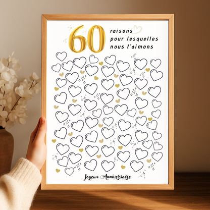 Affiche personnalisée 60 raisons pour lesquelles nous t'aimons - Livre d'OR 60 ans