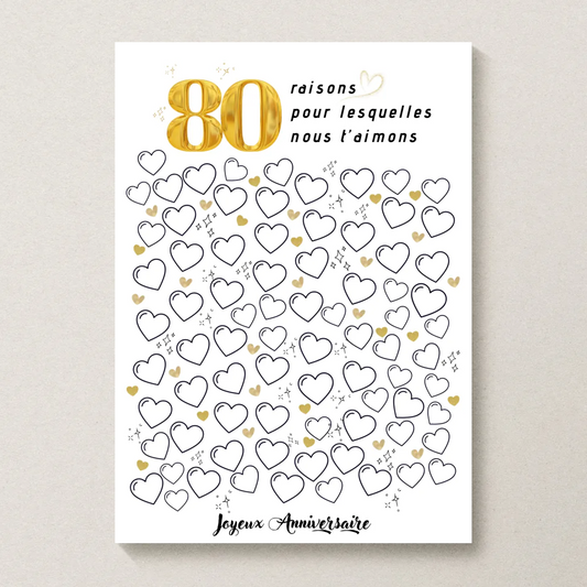 Affiche personnalisée 80 raisons pour lesquelles nous t'aimons - Livre d'OR 80 ans