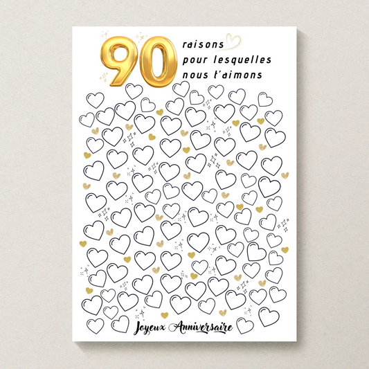 Affiche personnalisée 90 raisons pour lesquelles nous t'aimons - Livre d'OR 90 ans