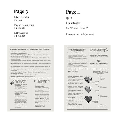 Page intérieure du journal de mariage personnalisé sur Canva