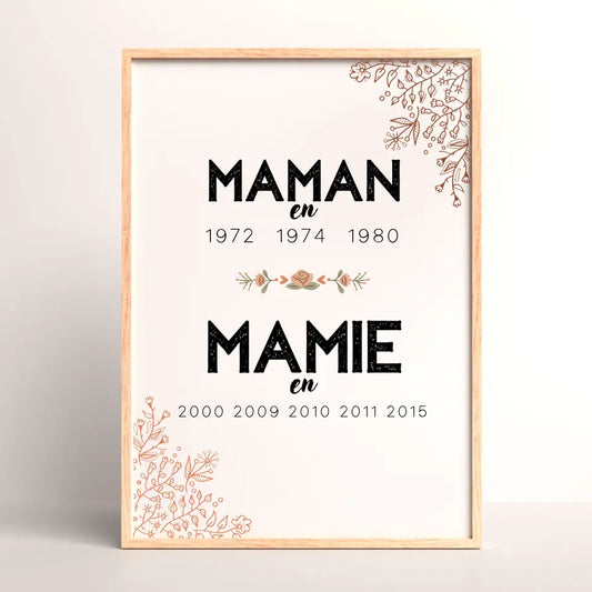 Affiche Personnalisée Maman Mamie années de naissance - Annonce grossesse