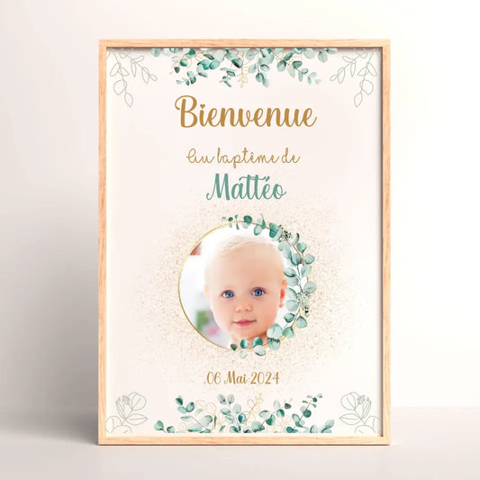 Affiche personnalisée Baptême ou Anniversaire Bienvenue "Eucalyptus OR"