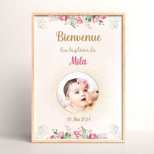 Affiche personnalisée Baptême ou Anniversaire Bienvenue "Bohème Roses"