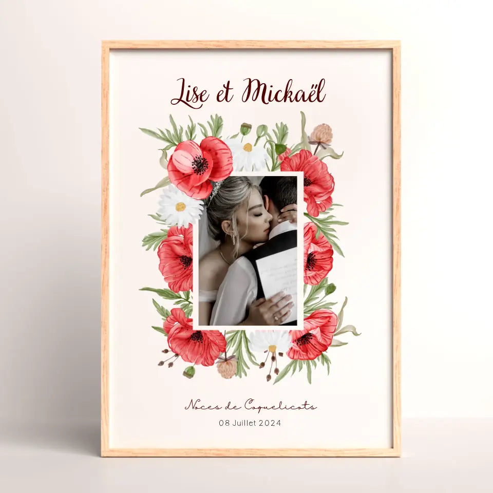 Affiche Personnalisée Noces de coquelicots - Cadeau anniversaire de Mariage