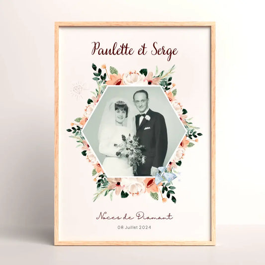 Affiche Personnalisée Noces de Diamant - Cadeau anniversaire de Mariage